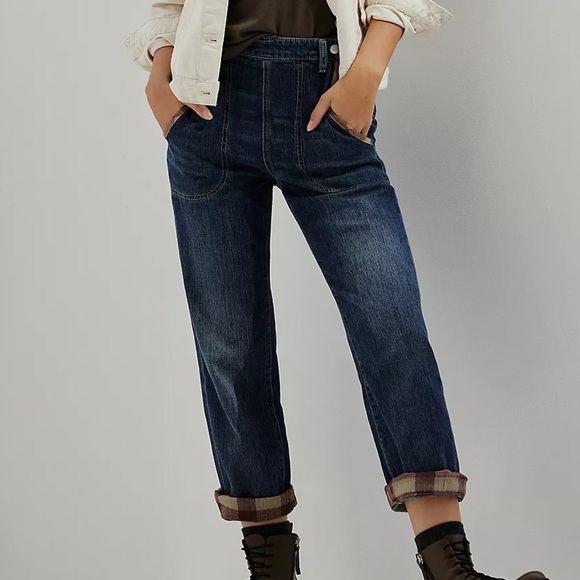 Pilcro and the Letterpress Denim - Anthropologie Pilcro Ultra High-Rise Plaid-Trim Boyfriend Jeans